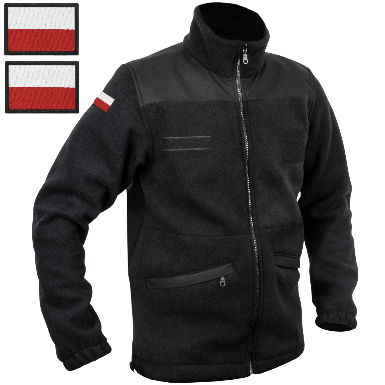 Bluza Polar wojskowy taktyczny GROM Pod Gore-Tex czarny + Flagi Polskie