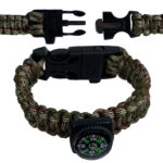 Bransoletka Wojskowa Survivalowa Paracord KOMPAS KRZESIWO GWIZDEK czarna